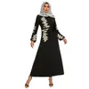 Vêtements ethniques femmes musulman dubaï Abaya turquie Robe bouffée à manches longues évasée Maxi perles Floral dentelle Applique ceinturée Robe élégante