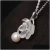 Silver New Ethnic Jewelry 100 925 Sterling Sier Natural Pearl Crystal Flower Pendant Necklaces For Women Lovers Gifts Drop Delivery F Dhcab
