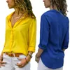 Heren t shirts 2023 dameskleding dames dames lange mouw diep v-bollar chiffon shirt en tops casual dames button office plus maat