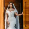 Nouvelle robe de mariée blanche à l'épaule en dentelle perles perles sirène sirène à plusieurs niveaux robe de soirée turque couture dubai abendkleider robes nues bc11161