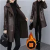 Women's Leather 2023 Autumn Winter Jacket Women's Fur One PU Coats Loose Ladies Outwear With Thicker Overcoat Female Tops