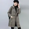 Women's Wool 2023Autumn Winter Coat Ladies Woolen Jacket Women's Mid-Length Korean Version Plaid Overcoat Suit Collar Outwear Female