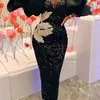 Casual Dresses Sequin Black Velvet Embroidery Chest Wrapped Puff Sleeve Sparkly Dress Classy Ladies Spring Party Celebrity Birthday 4XL 221018