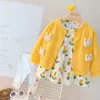 Clothing Sets 1 2 3 4 Years Girls Autumn Boutique Set Flower Print Dress Knitted Coat With Pearl Buttons Kids Cute High Quilaty Outfits