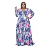 Robes grande taille WSFEC L-5XL 2023 automne tenues femmes vêtements mode impression à manches longues col en V perdre robe de soirée