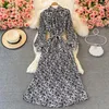 Casual Dresses 2023 Women Elegant Bohemian Floral Print Pleated Maxi Dress Ladies Long Sleeve Party Vestidos Robe231T