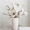 Decorative Flowers Wreaths 3Pc Silk Artificial Flower White Cherry Blossom Wedding Party Decoration High Quality Simation Fake Hom Dhpe1