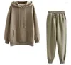 Sweats à capuche pour femmes 2023 Automne Hiver Femmes Survêtement Épais Polaire 1Coton Costume 2 Pièces Ensembles Sweat-shirt Et Pantalon Costumes Pull De Mode