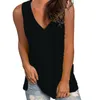 Camiseta feminina verão solto em V de pescoço sem mangas camiseta tops casual color de rua sólida colete de moda desgaste 230110