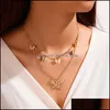 Pendant Necklaces Vintage Mtilayer Crystal Necklace Women Gold Color Beads Moon Star Horn Crescent Choker Jewelry 828 Q2 Drop Delive Ot75P