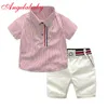 Clothing Sets Children's gentleman summer clothes striped short sleeve tops white shorts 2 pcs clothing sets for kids baby boys party suits 230110