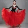 Stage Wear Abiti da ballo per valzer per adulti con paillettes rosse per ballare Competizione standard Abito da ballo di flamenco Donna Foxtrot