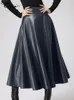 Skirt Long Fashion Leather PU Celmia Solid Office Lady Midi Elegant HighWaisted Party Bottoms 230110