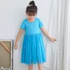 Flicka klänningar sommar flickor kläd mode mesh baby 3-9y småbarn prinsessan klänning 2023 barn kort ärm