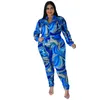 Kvinnors tvåbitar byxor Casual Women's Set Fall Winter Print Long Sleeve Tops och Matching Suit Big Size Tracksuit Outfits 2023