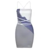 Casual Kleider Tie Dye Slim Hohe Taille Spaghetti Strap Kleid Mode Kreuz Verband Neckholder Tasche Mini Vestidos Frauen Party Club