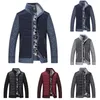 Jaquetas masculinas homens lã de lã de inverno ladeado colarinho de funil zip grosso cardigan suéter jumper jumper retalhos de retalhos