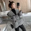 Kurtki damskie Dodaj grubą kobietę Tweed Tweed Jacket Korean Fashion Lose Houndstooth Lady Onyterwear Kołnierz jesień zima plus bawełna