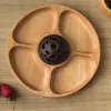 Assiettes plateau de séparation en bois de 25cm, 5 compartiments pour la maison, assiette de fruits secs, forme ronde naturelle divisée 2023