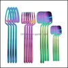 Ensembles de couverts Sents pour la vaisselle Service pour 4 couverts en acier inoxydable Rainbow Dîner couteau à fourche cuillère Sierware Kitchen Table Volent D Dhfis