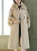 Kadınlar Kürk Sahte Kadın Koyun Kesme Ceket Gerçek Yün Paltolar 2023 Lüks Doğal Yaka Uzun Sıcak Kış Paltosu 3922