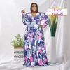 Plus size jurken wsfec l-5xl 2023 herfstoutfits vrouwen kleding mode afdrukken met lange mouw v nek verlies feestavondjurk