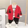 衣類セット春秋の子供綿服を服する男の子漫画シャツジャケットパンツ3pcs/セット幼児ファッション幼児