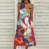 Abiti casual Fiori stampati lunghi per le donne Summer Beach Holiday Dress O Neck Big Swing Pocket Maxi Vestidos De Verano 2023