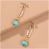 Dangle Chandelier Natural Stone Irregar Drop Earrings Imitation Pearls Gold Wire Wrap Asymmetric Pendant Earring For Women Gift De Dhexc