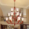 Żyrandole salon duży żyrandol imitacja lampa drewniana nowoczesna restauracja czerwona drewniana el lobby oświetlenie inżynierskie