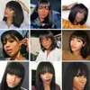 Perucas de renda Straight Bob Human Human With Bang Full Machine fez Remy brasileiro para mulher negra 10 12 polegadas 230110