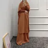 Etniska kläder Solid Color Muslim Two Piece Set Abayas toppkjolar Dubai Turkiet Kvinnor Jilbab Long Khimar Robe Kaftan Niqab Islam kläder