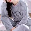 Vêtements de nuit pour femmes doux hiver chaud flanelle pyjamas femmes épais corail velours pyjamas ensemble à manches longues maison costume femme dessin animé vêtements de nuit