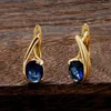 Kolczyki obręcze Caoshi Stylowa dama złota kolor z owalnym niebieskim kryształowym modą kobiet codzienne akcesoria do noszenia młode prezent