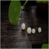 Silver Authentic 925 Sterling Sier Stud Earrings For Women Girls Fine Jewelry Natural Handmade Jade Flower Earring 8/10Mm Drop Delive Dh56L