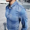 Men's TShirts 2023 Long sleeve shirt man young slim men grid business casual quality G38 230109