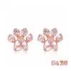 Stud Trendy Cute Cat Paw Earrings For Women Fashiong Rose Gold Earring Pink Claw Bear And Dog 971 T2 Drop Delivery Jewelry Otqej