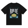 Desinger Rhude T Shirt Märke Mens skjortor Män kvinnor Högkvalitativ 100%bomullskläder Hip Hop Oves US Size S-XXL