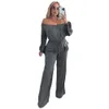 Designer Jumpsuits Women Long Sleeve Rompers Fall Winter Clothes Casual Slash Jumpsuits with pockets Fashion One Piece Outfits Overalls Cargo Pants 8476