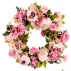 Decorative Flowers Wreaths Artificial Flower Wreath Peony 16Inch Door Spring Round For The Front Wedding Home Decor Drop Delivery Dhj54