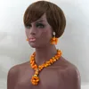 Collana Orecchini Set Gioielli da sposa alla moda Perline da sposa africane Giallo Arancione Corallo Dichiarazione nigeriana ABL488