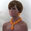 Ensemble de boucles d'oreilles et collier, bijoux de mariée tendance, perles de mariage africaines, jaune, Orange, corail, déclaration nigériane, ABL488