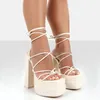 Sandals 2023 Arrivals Cross-Tied Women Super High Double Platform Gladiator Block Heel Sexy Roma Shoes Fashion 15cm