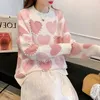 Women's Sweater Knitted Sweater Pullovers Oneck Pearls Beading Sweet Heart Pull Jumpers Long Sleeve Kawaii clothes Femme tops 230109