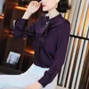 Women's Blouses & Shirts Fall Spring Fashion Womens Korean Clothing Woman Purple Ruffles Imitation Silk Blouse Top Shirt Office Ladies TopsW