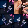 Stud Cwwzircons symétrique violet zircon cubique belle papillon oreille manchette grimpeur boucle d'oreille pour les femmes mode bijoux punk Cz874 Dro Dhvqw