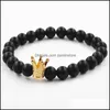 Beaded Matte Black Agate Crown Bracelet Men And Women Fashion Simple Jewelry Drop Delivery Bracelets Dhhg8