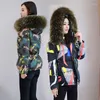 Women's Trench Coats Cotton-Padded Jacket Women&#39;s Big Fur Collar Camouflage Padded Outwear Winter 2023 Ladies Overcoat Cotton Parkas