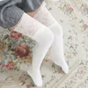 Femmes chaussettes dentelle bas filles dames garder au chaud cuisse haute au-dessus du genou longs coton laine bas tricot