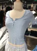 Frauen T -Shirt Klassiker gestreift Slim Crop Top Summer Button Oneck Soft Cotton Kurzärmel T -Shirts Chic Sweet Fashion Y2K Tops 230110